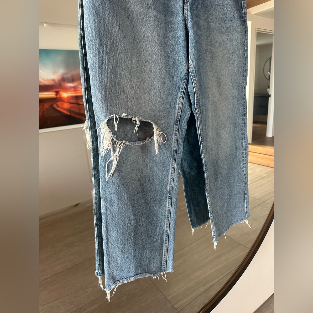 Zara Distressed Denim Blue Jeans Size 12 Baggy Fit - Picture 5 of 13